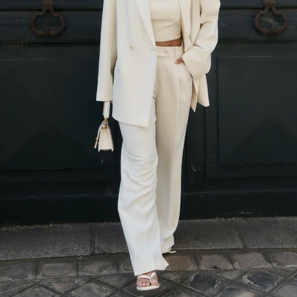 CARLA ZAMPATTI IVORY CREPE WIDE LEG PANT